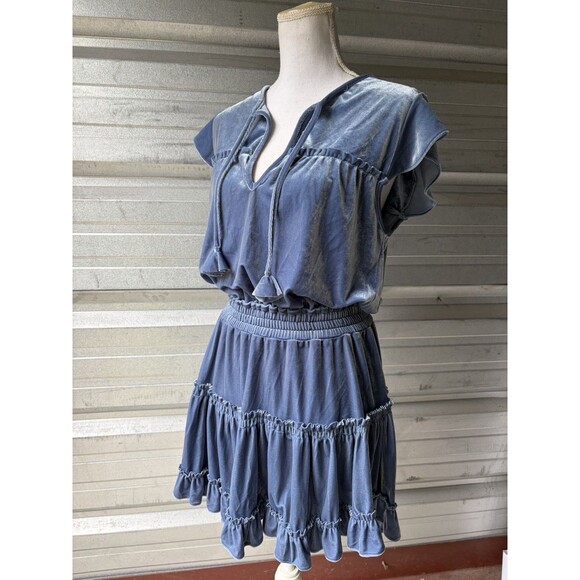 MISA Velvet Dress Blue Tiered Ruffles Tassels Size Medium NWT - Picture 12 of 15
